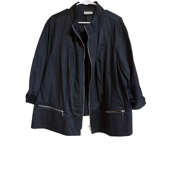 Plus Size Black Avenue Lightweight Jacket With Zip Pockets & Collar Made In Viet - Picture 1 of 4